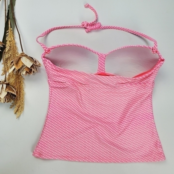Pink White Polka-dot  Swimsuit String Tank Top S - Picture 9 of 11